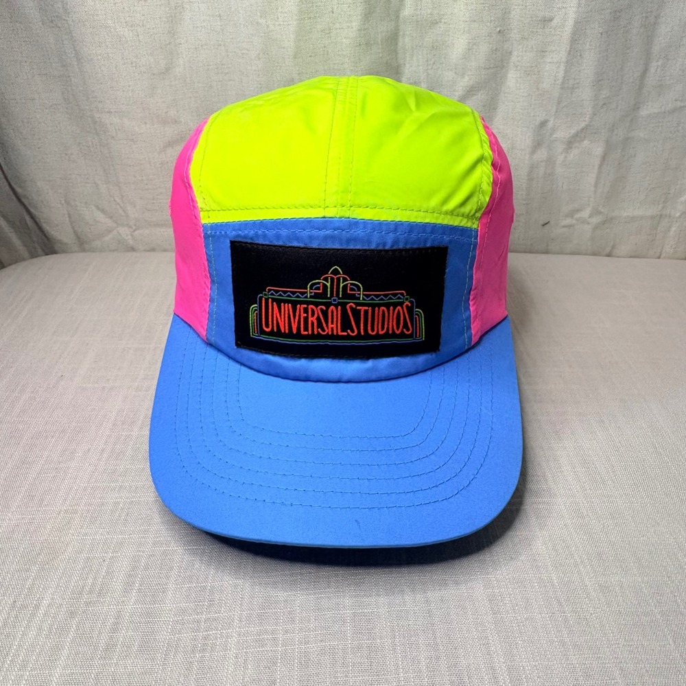 Universal Studios Neon Colorblock Nylon 5 Panel Snapback Hat Retro 90s Style